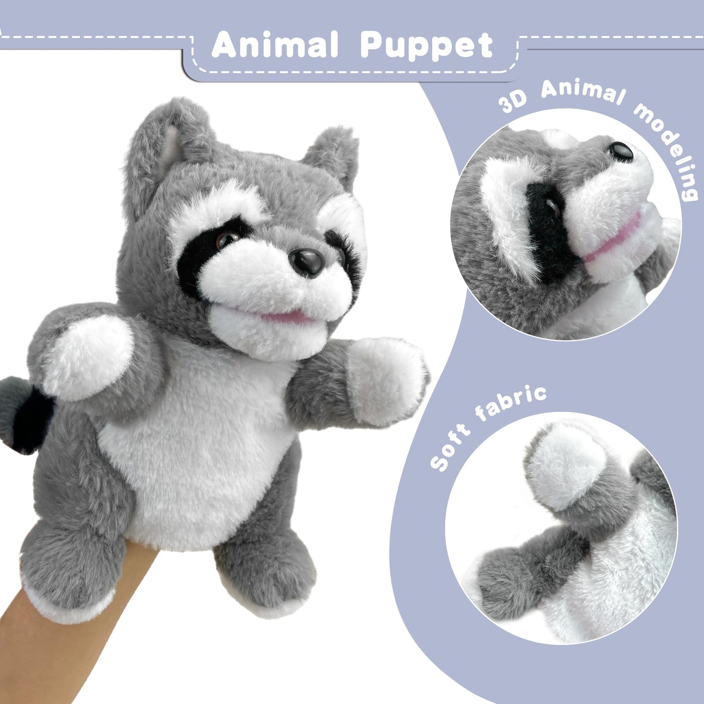 Okegztoa Hand Puppets Raccoon Puppets,9'' Realistic Stuffed Animal Puppets For Toddlers Raccoon Stuffed Puppets For Kids With Mo