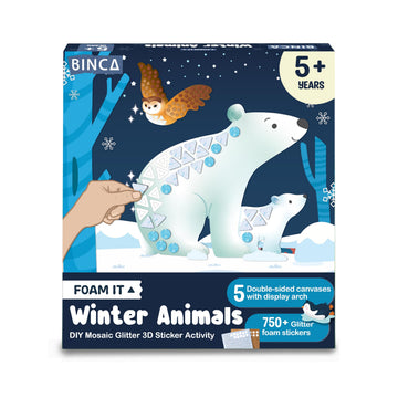 Binca Foam Sticker Mosaic Art Activity, 750+ 3D Glitter Foam Stickers, 5 Winter Animals With Display Arch, Diy MessFree Activit