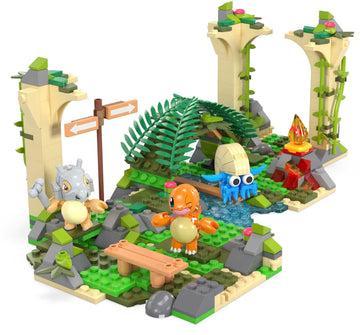 Mega Pokemon Action Figure Building Toy, Jungle Ruins With 464 Pieces, Motion And 3 Characters, Cubone Charmander Omanyte, Gift Idea For Kids