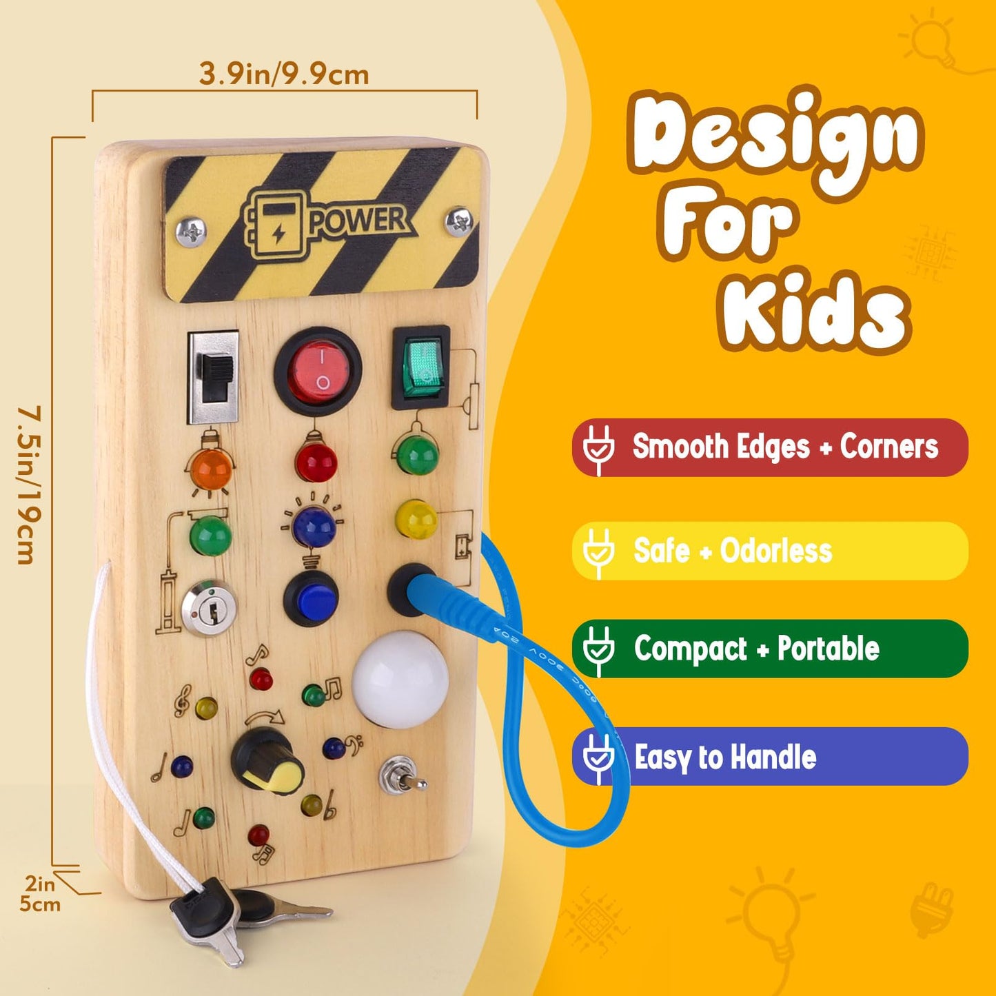 Hoarosall Montessori Wooden Busy Board - Sensory Light Switch Toy for 1+ Year Olds, Medium, Brown, Model CGS-BUSYBOARD-01