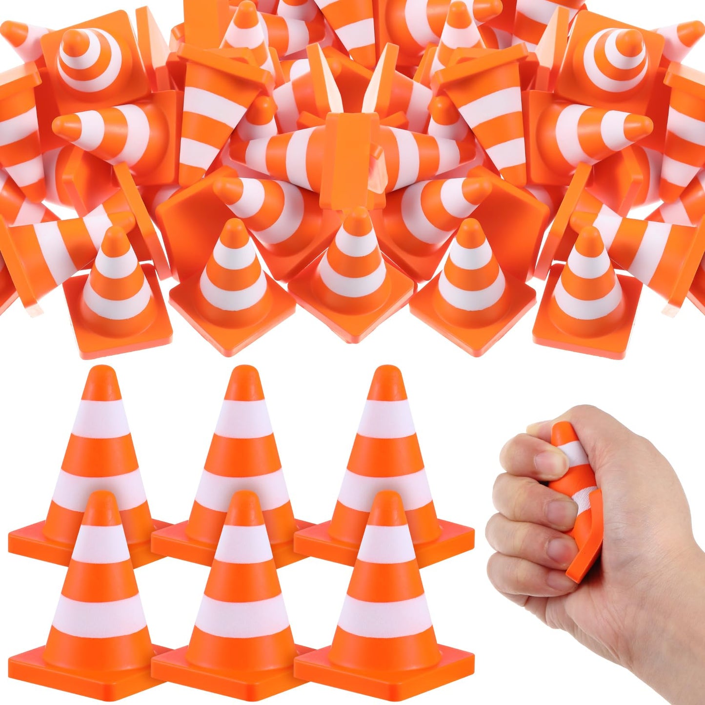 Libima 60 Pcs 2.36'' Traffic Cone Stress Balls Bulk Construction Party Favor Construction Toy Squeeze Cones Funny Stress Relief Toy Gift for Kids Teens mature-themed Improving Strength Release Pressure