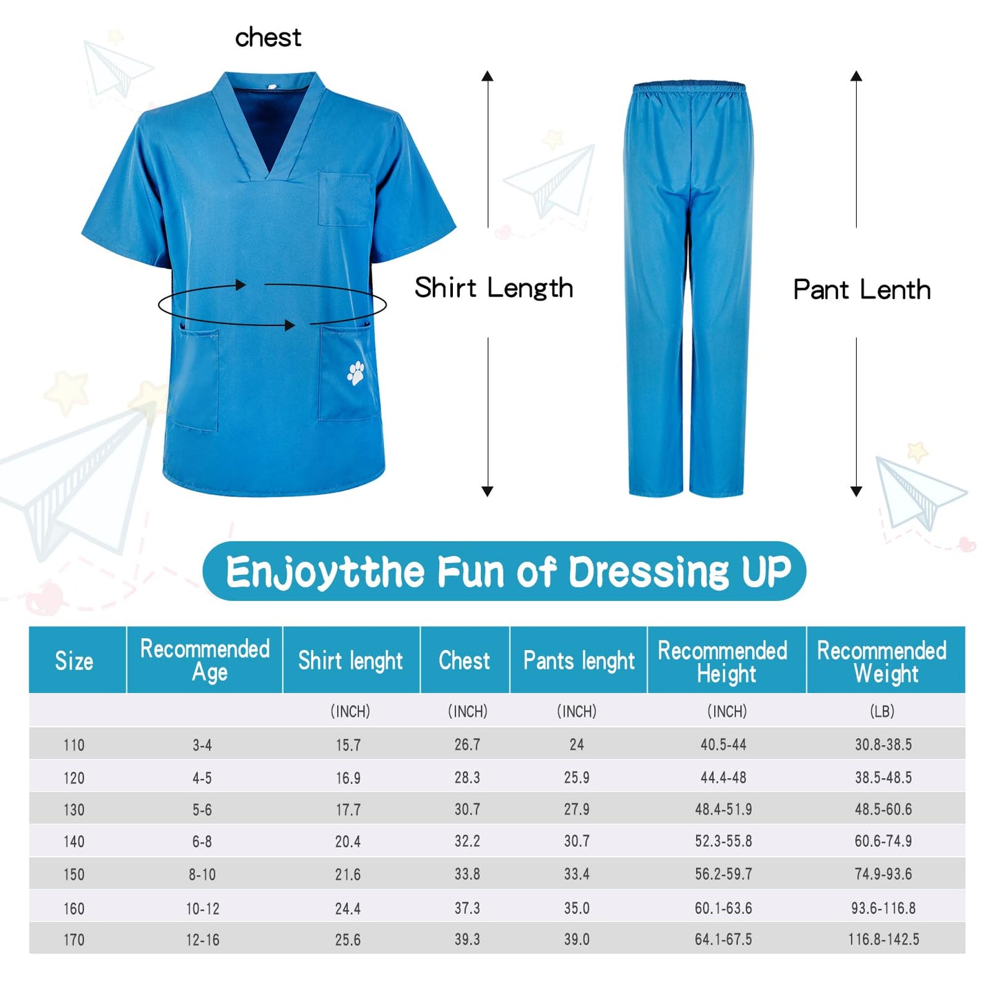 S3XY-FIV5 Kids Nurse Costume Doctor Costume Dentist Costume For Kids Play House Pretend Play Dress Up Party Blue 5-6 yrs 130cm