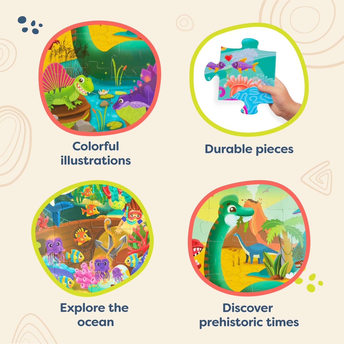 B. Toys- Gigantic Jigsaw 2-Pack - Sea & Dinosaurs- 48-Piece Floor Puzzles – 2 Puzzles, Ocean & Dinos – Large 2 X 3 Feet Jigsaw Puzzles For Kids – Educational & Developmental Toys – 3 Years +