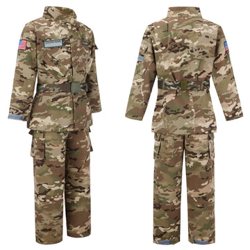 Kosgraiy Kid Army Costume,Kid Deluxe Soldier Costume,Military Costume Boy And Girl,Army Camouflage Uniform For Kid,Cp Camo,L/8-1