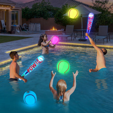 Pool Toys Beach Games For Kids - Inflatable Baseball With Led Light-Up Glow In The Dark Bat Party Outdoor, Boys Ages 8-12 Water