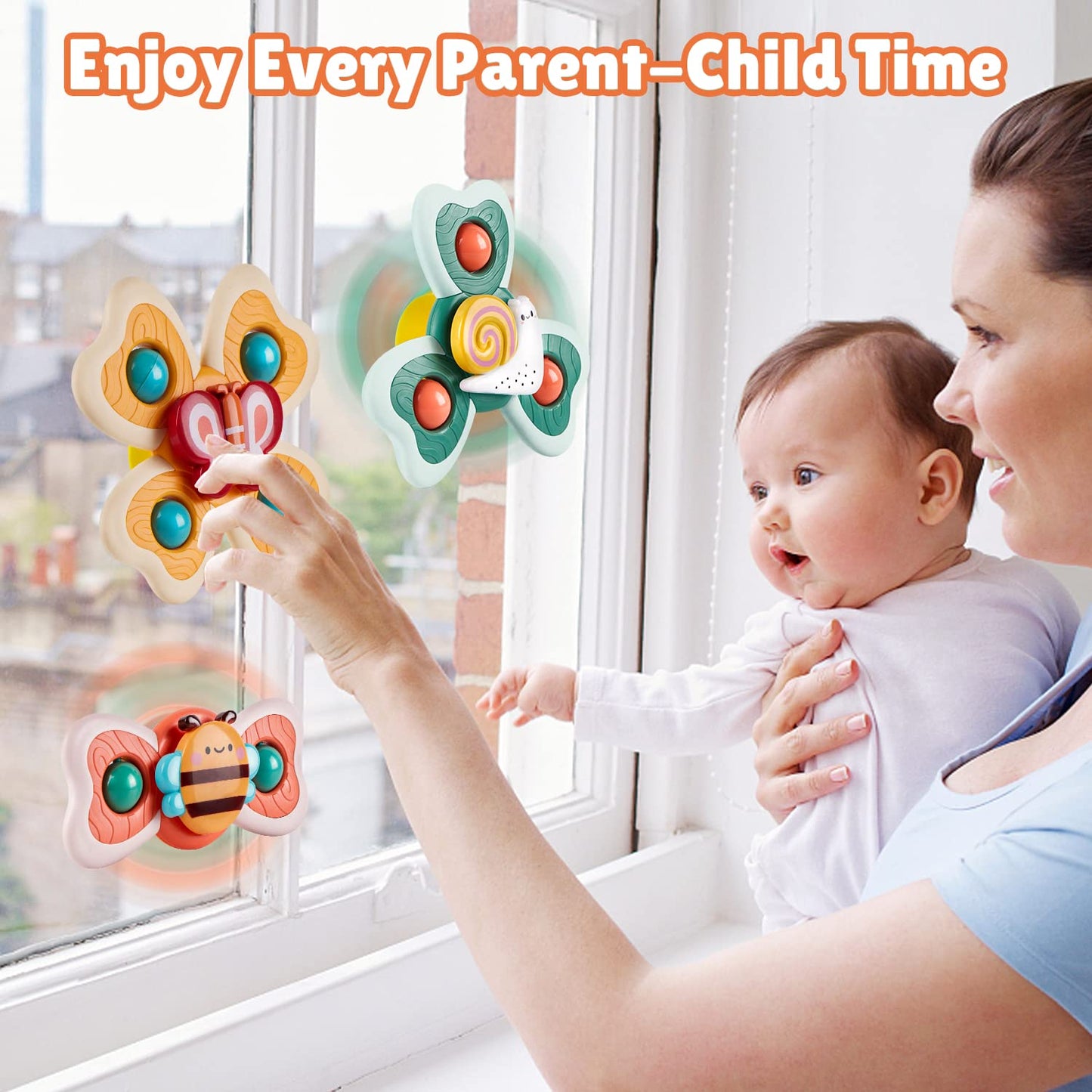 Tohibee 3Pcs Suction Cup Spinner Toys For 1 2 Year Old Boys Spinning Toys Baby Toys 12-18 Months Sensory Toys For Toddlers 1-3 First Birthday Baby Gifts For 1 Year Old Girls