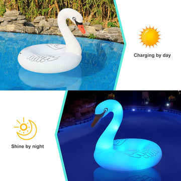 Flyfreeu Solar Powered Inflatable Swan Pool Floats With Lights, Led Rgb Color Changing Light Up Pool Floats Adult, 42'' Large Sw