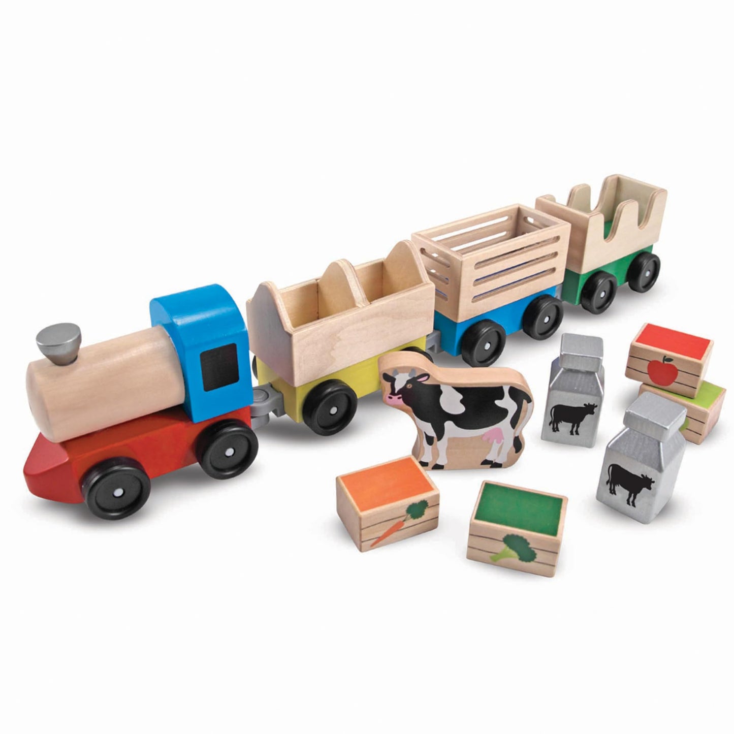 Melissa & Doug Wooden Farm Train Set - Classic Wooden Toy (3 Linking Cars)