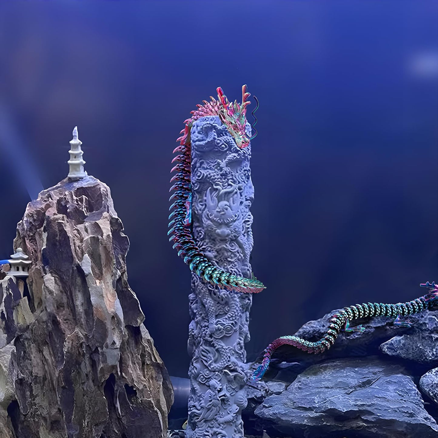 3D Printed Mystery Dragon Fidget Toy, 18In Articulated Crystal Dragon, Desktop Decor (Lake Blue Matte)