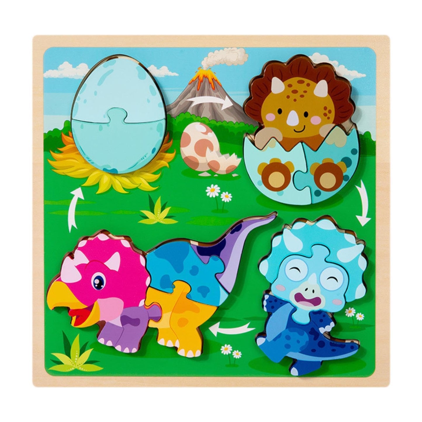 Merishopp Wood Puzzle Gifts Portable Hands On Learning Fine Motor Skills Jigsaw Puzzle Dinosaur|Baby|Toys For Baby|Developmental