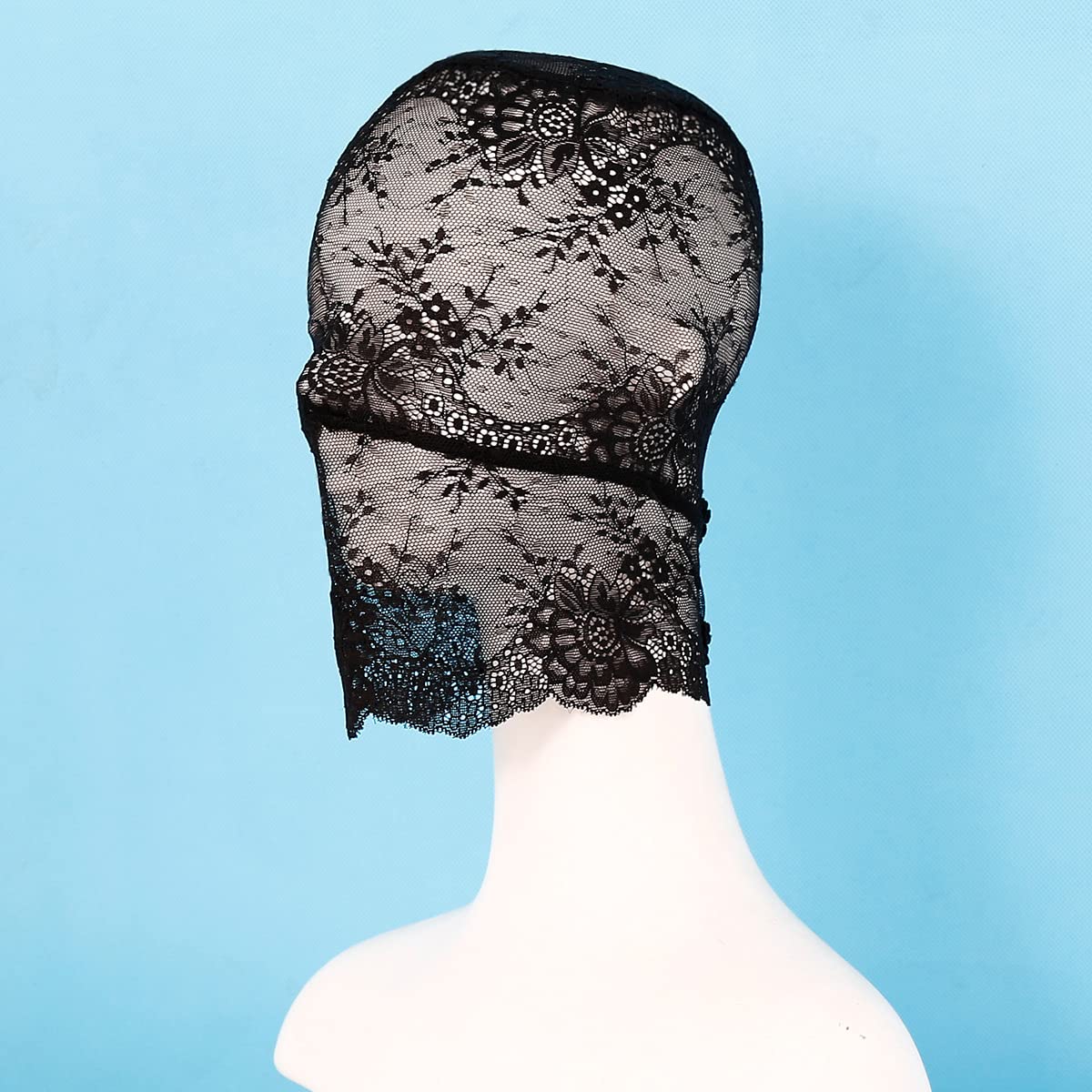 Hosfairy 1Pcs Halloween Lace Mask Lace Skin Mask Full Face Mask for Halloween Party Cosplay Costume Props(Black)