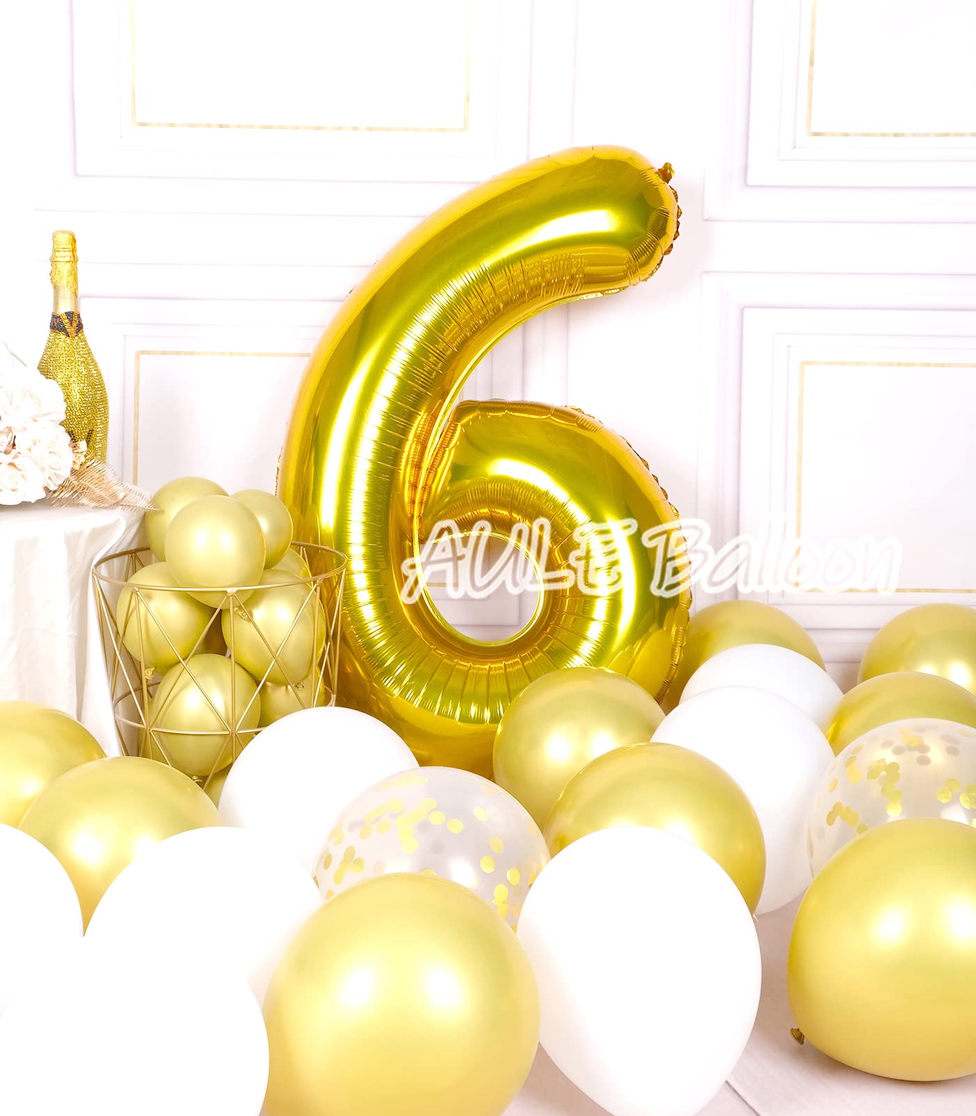 Aule 40 Inch Big Gold 6 Balloon Number Large Foil Helium Number Balloons 0-9 Jumbo Giant Happy 6Th Birthday Party Decorations Fo