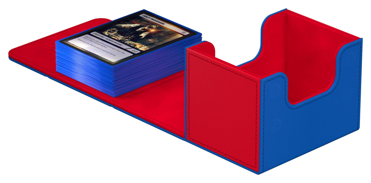 Ultimate Guard Sidewinder Synergy 100+, Deck Box For 100 Double-Sleeved Tcg Cards, Blue/Red, Magnetic Closure & Microfiber Inner Lining