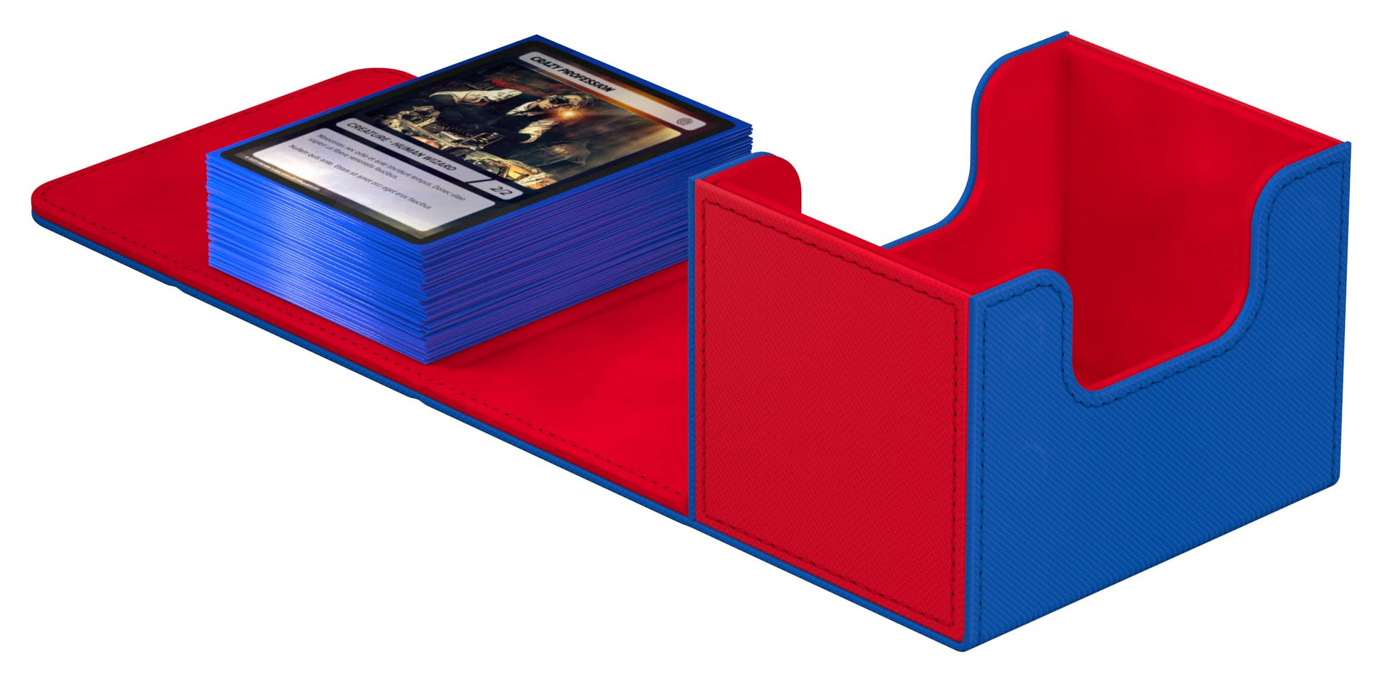 Ultimate Guard Sidewinder Synergy 100+, Deck Box For 100 Double-Sleeved Tcg Cards, Blue/Red, Magnetic Closure & Microfiber Inner Lining