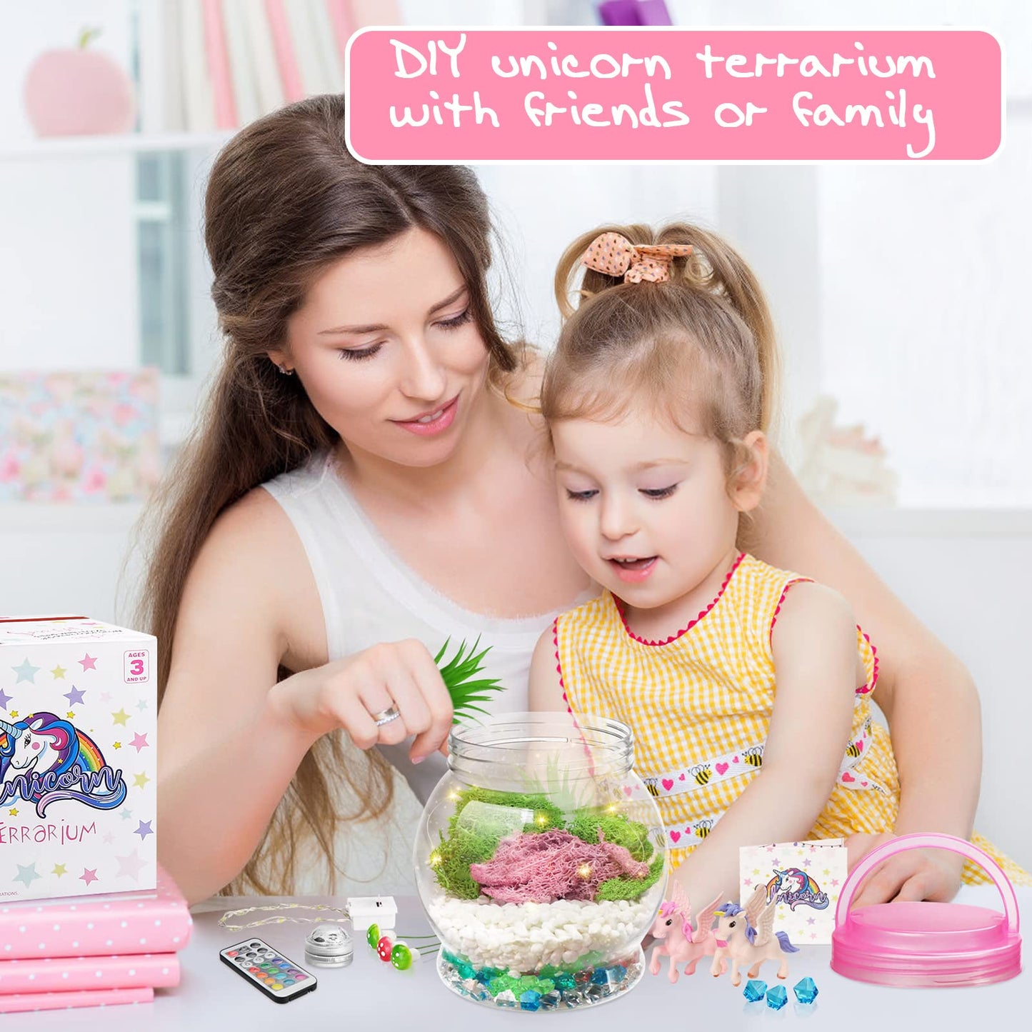 Diy Light-Up Unicorn Terrarium Kit For Kids,3 Light Modes Unicorn Toys & Activities Kits Presents,Arts & Crafts Unicorns Gift For Girls Age 4 5 6 7 8-12 Year Old Birthday Gift, Bedroom Decor