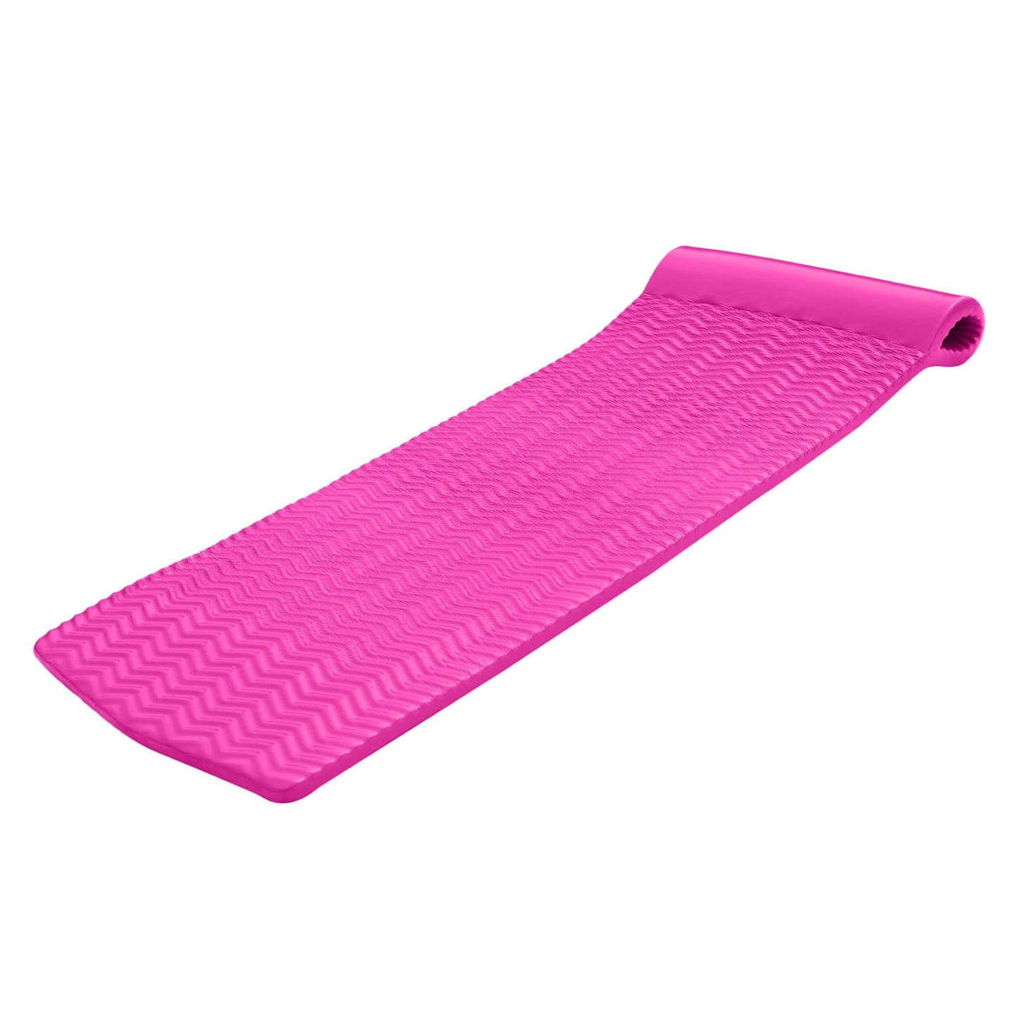 TRC Recreation Serenity 1.5  Thick Vinyl Coated Foam Swimming Pool Float Mat mature-themed Lounger with Built-In Roll Pillow  Flamingo Pink