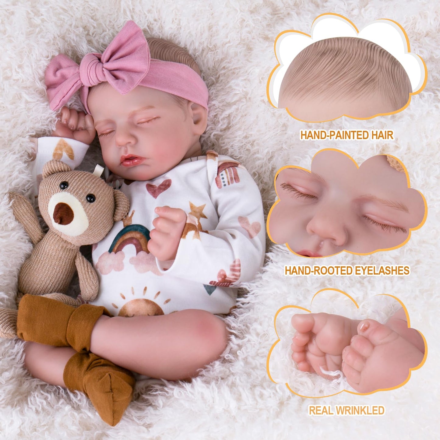Aori Lifelike Reborn Baby Dolls Real Life Realistic Baby Dolls 20 '' Sleeping Newborn Baby Girl With Rainbow Doll Clothes For Gi