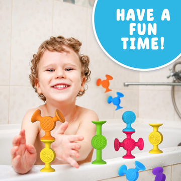 Textured Suction Bath Toys - 30 Pcs Silicone Baby And Toddler Sensory And Fine Motor Toys | Great For Autism/Add/Adhd | Christmas Stocking Stuffers | Indoor, Outdoor, And Travel Toy