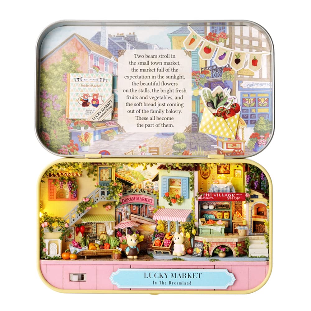 Kisoy Dollhouse Miniature with Furniture Kit  Handmade DIY House Model for Teens mature-themed Gift (Lucky Market)