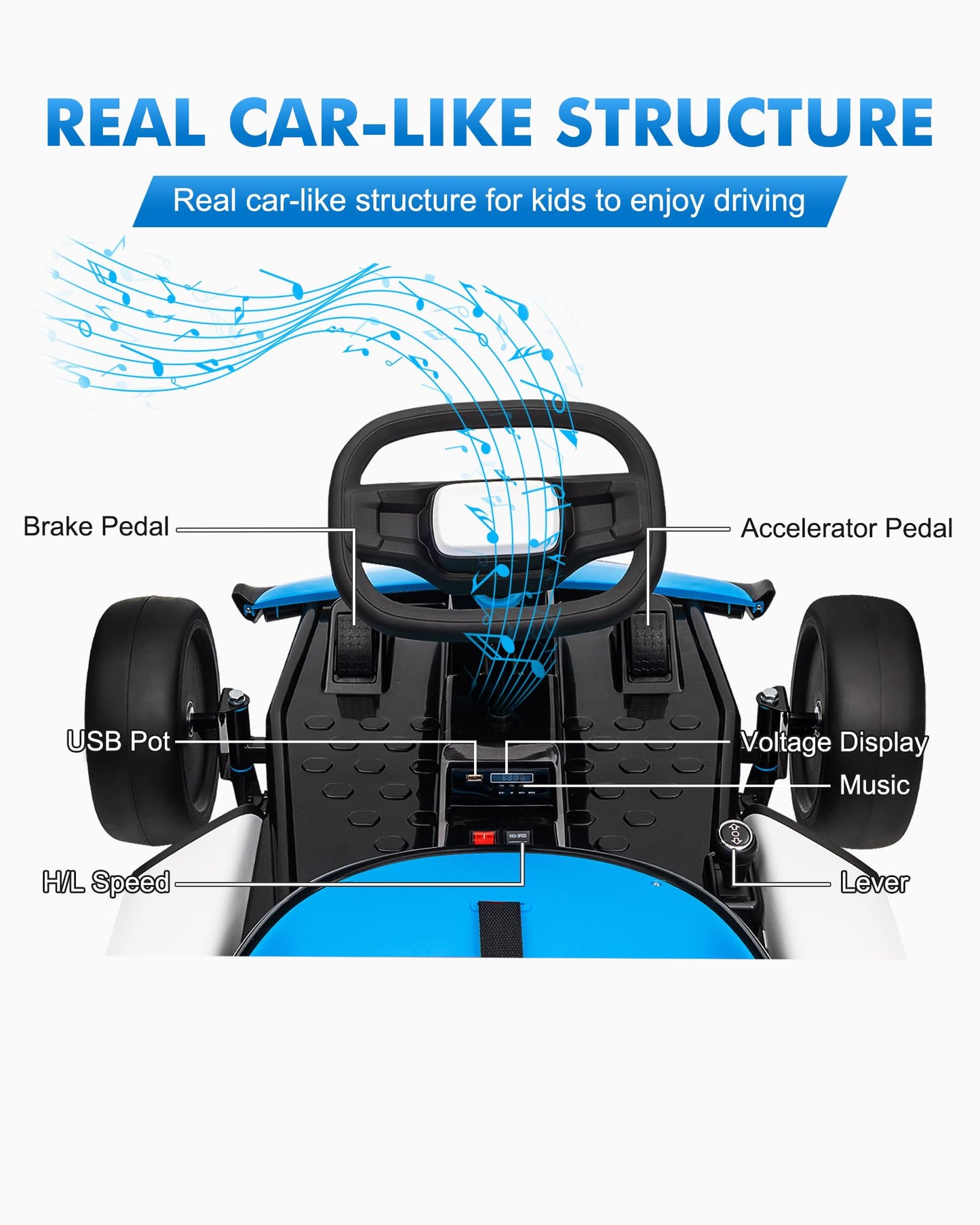 Garveelife 24V Go Kart For Kids 6-12 Year Old,Child Electric Drift Go-Kart With Music Mode,Electric Drifting Go Cart With Powerf