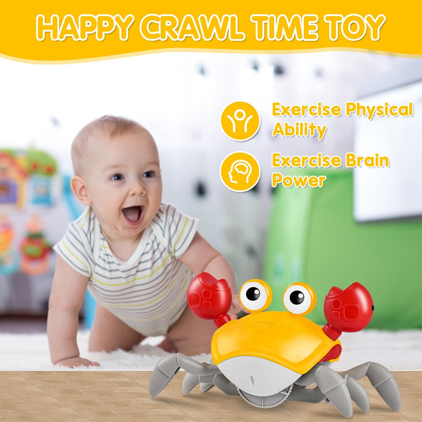 Crawling Crab Baby Toys, Tummy Time Toys For 3 4 5 6 7 8 9 10 11 12 Boy Girl With Music&Speed Control, Dancing Walking Crawly Cr