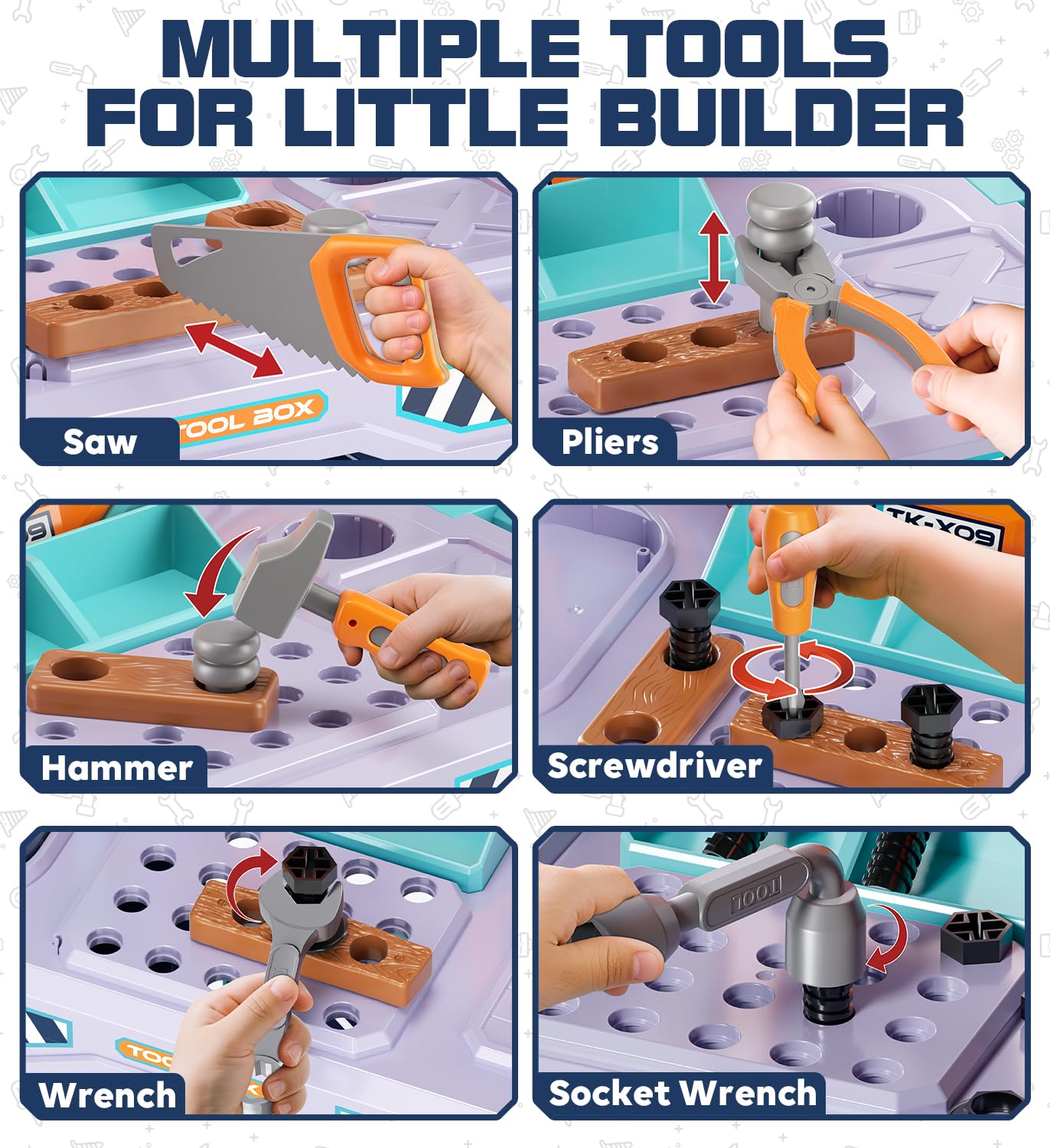 Lehoo Castle Kids Tool Bench, 32.5" Tall, Orange, Plastic, Model TT-006, Toddler Tool Set with Electric Drill, Pretend Play Toys for Ages 3-5