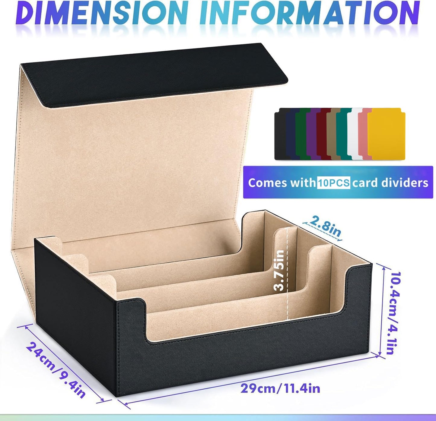 Uaono Card Storage Box For Trading Cards, 1800+ Pu Leather Commander Card Deck Case, Magnetic Closure Card Holder Fits For Magic Game Cards (Black&Gold)