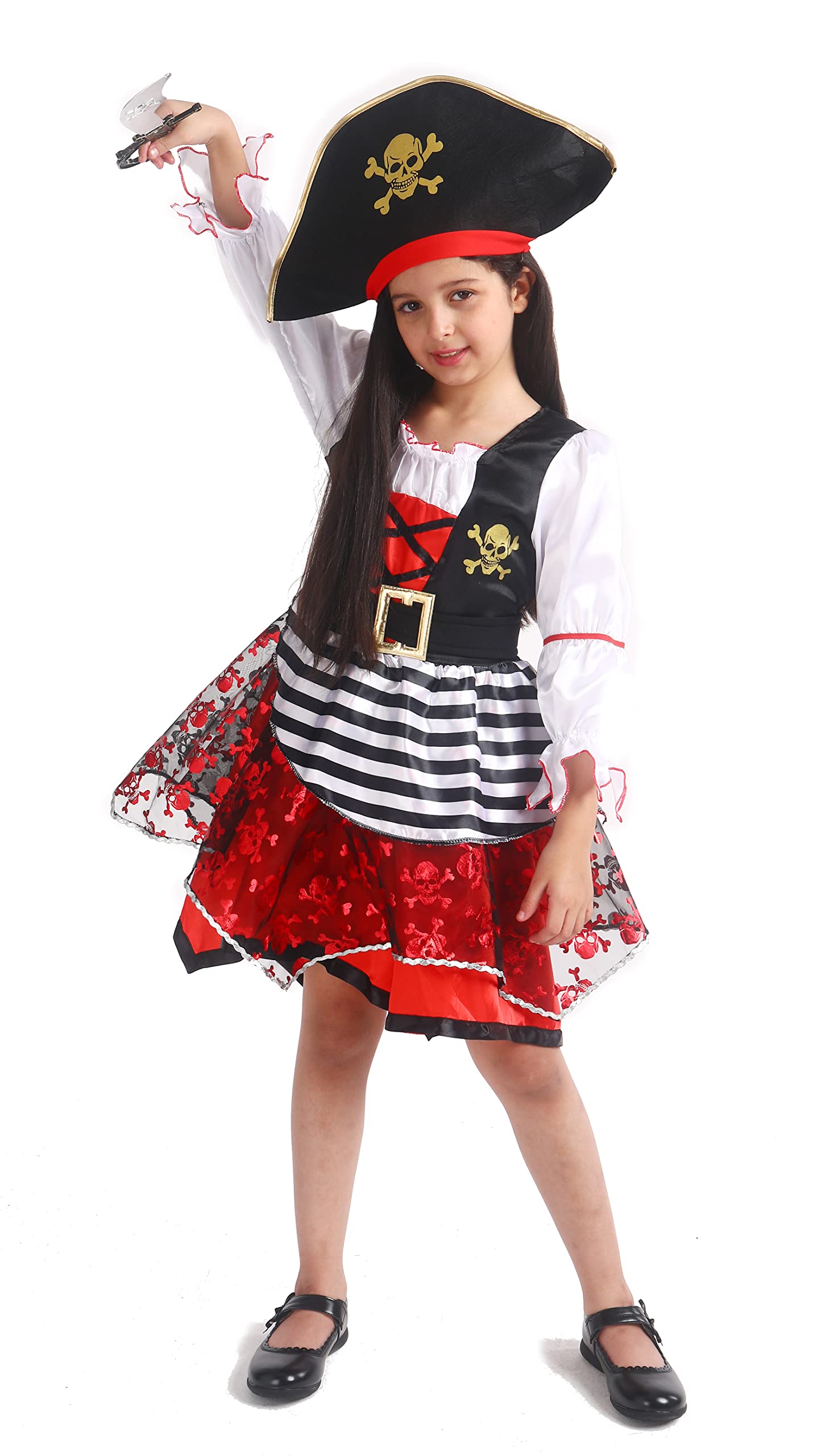 Frekuyrt Girl Pirate Costume Buccaneer Princess Costume Halloween Party Dress Up (7-9 Years)