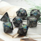 Haxtec DND Dice Set 7PCS Resin Dice Set Black with Iridescent Mylar Inclusion Polyhedral D&D Dice for Roleplaying Dice Games as