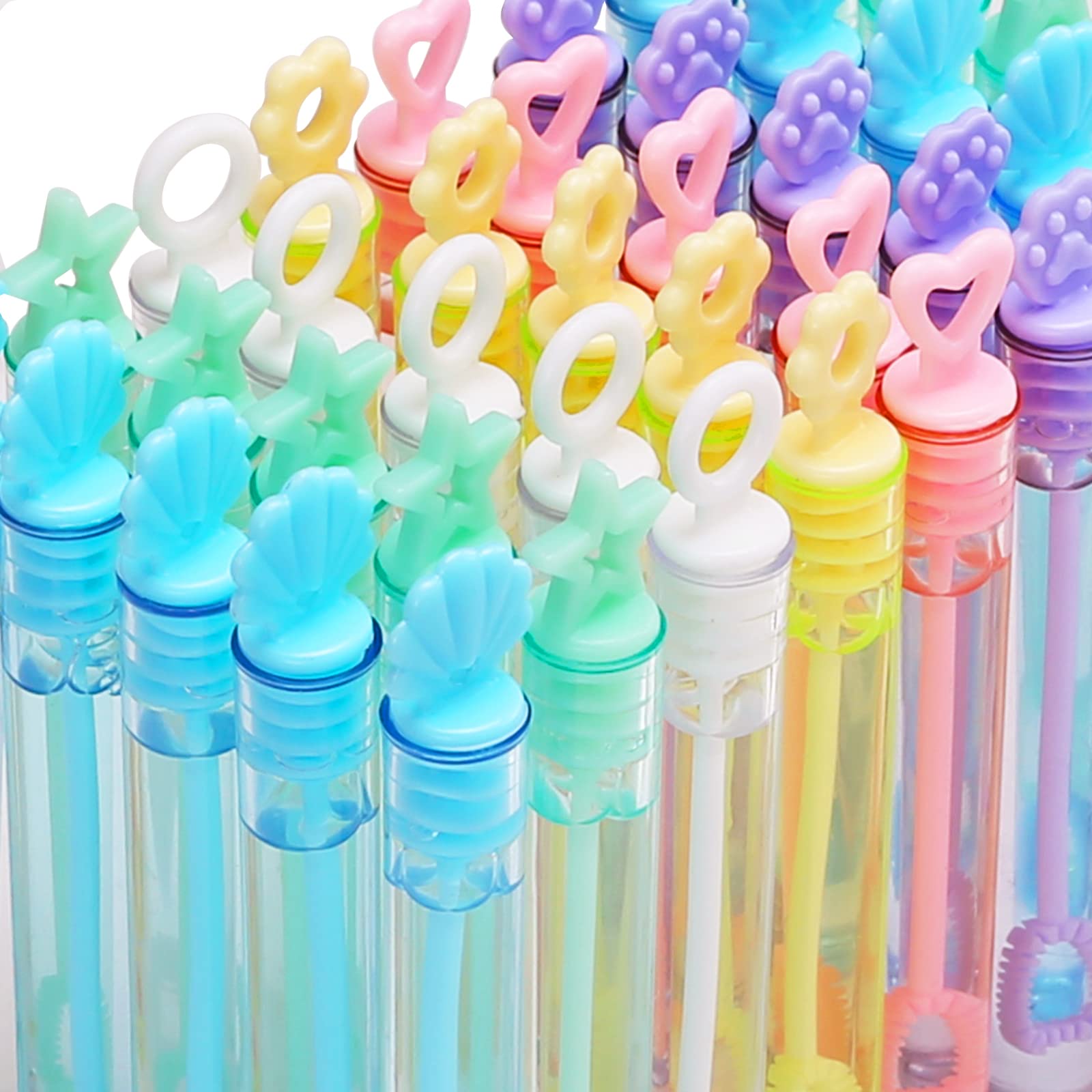 30 Pack Mini Bubble Wands(6 Style, 6 Colors), Bulk Bubble Party Favors, Goody Bags for Kid, Great Summer Outdoor Indoor Toys Gif