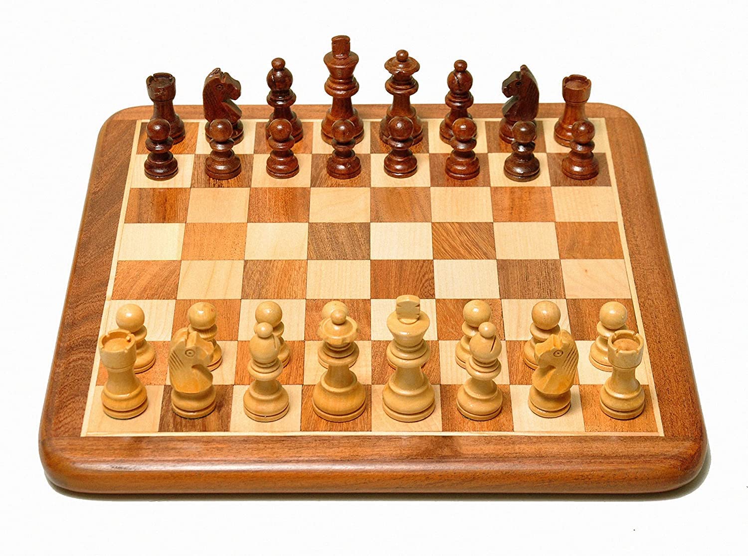 Palm Royal Handicrafts 14X14 Inches Non-Magnetic Flat Wooden Chess Board Set With 32 Chessmen For Kids And Adults Storage Bag Av