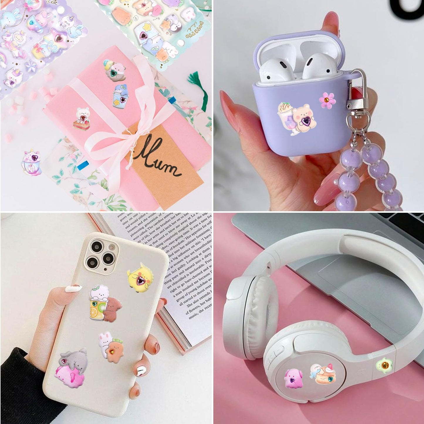 Shangrla Puffy Stickers With Sparkly Gem Embellishment For Kids Girl -Cute,Kawaii,Soft,Thick,Large Japanese Puff Sticker For Adults –3D Squishies Puffer Sticker For Phone Case,Notebook,6 Sheets.