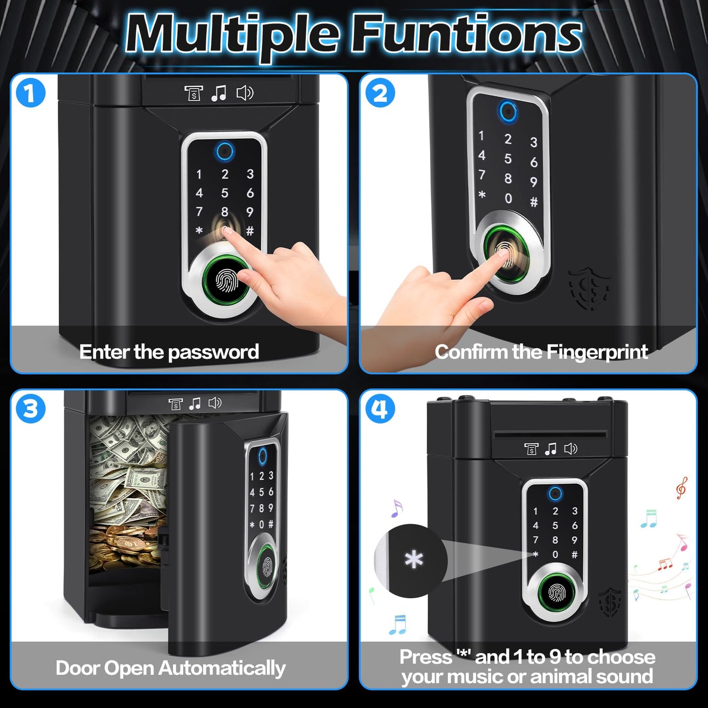 Fingerprint Piggy Bank For Kids, Touchscreen Money Bank Toys For 4 5 6 7 8 9 10 11 12 13 Year Old Boys Gift Ideas, Electronic Mo