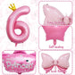 Pink 6Th Birthday Decorations, Pink 6Th Birthday Balloon Set With 40 Inch Pink Number 6, Large Helium Foil Mylar Princess Crown Balloon, Pink Bow Foil Balloons For Girls Birthday Party Decoration