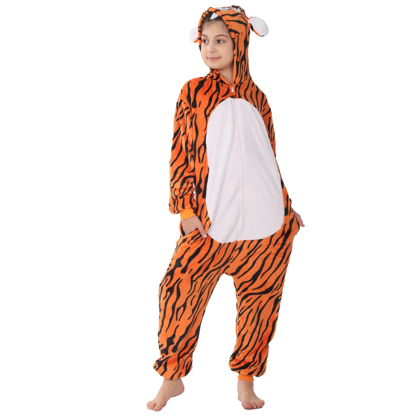 Wafunne Animal Onesie Costume For Kids Child Boys Girls Womens Mens Cosplay Halloween Costumes Easter Onesies Orange Tiger 120