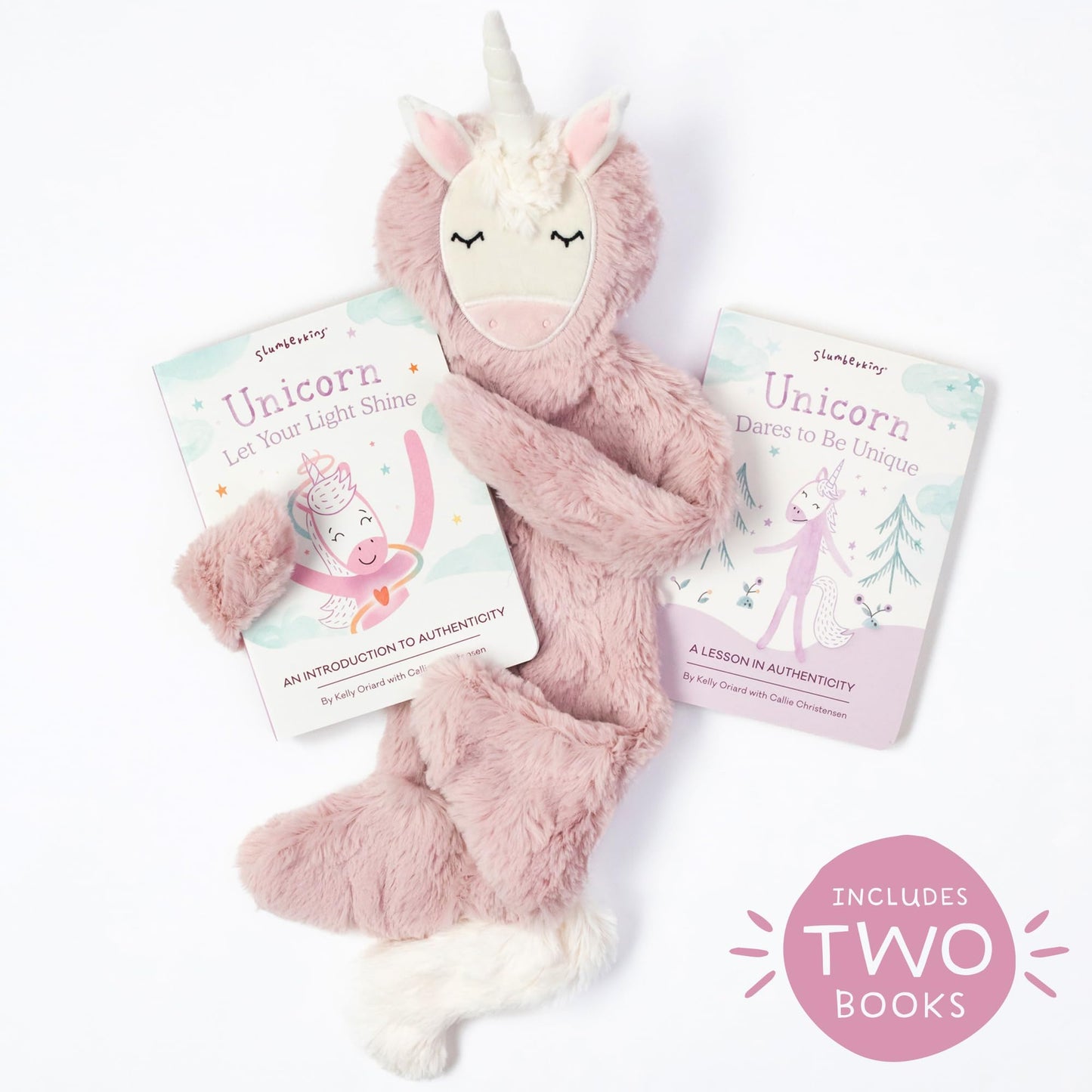 Slumberkins Unicorn Snuggler & 2 Board Books Complete Set Bundle | Promotes Authenticity, Confidence & Healthy Fiendships | Social Emotional Tools For Ages 0+ (Unicorn Snuggler Plush + 2 Board Books)