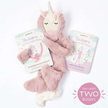 Slumberkins Unicorn Snuggler & 2 Board Books Complete Set Bundle | Promotes Authenticity, Confidence & Healthy Fiendships | Social Emotional Tools For Ages 0+ (Unicorn Snuggler Plush + 2 Board Books)