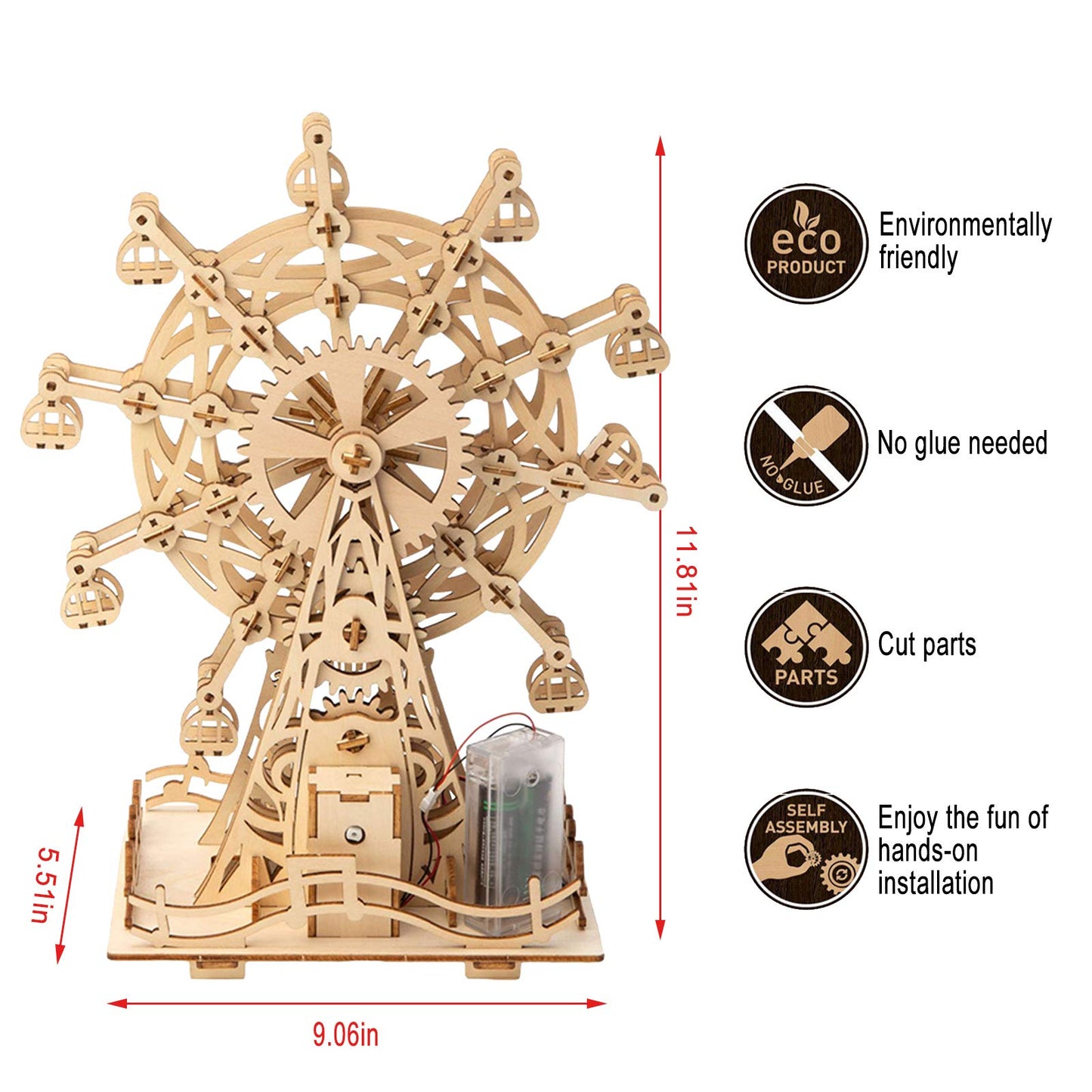 Auryee Solar 3D Wooden Puzzle Ferris Wheel Diy Model Kit Craft Sets Educational Wood Mechanical Building Toys For Adult Men Kids Age 8 10 12 14+