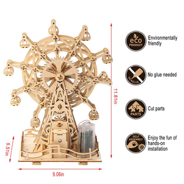 Auryee Solar 3D Wooden Puzzle Ferris Wheel Diy Model Kit Craft Sets Educational Wood Mechanical Building Toys For Adult Men Kids Age 8 10 12 14+
