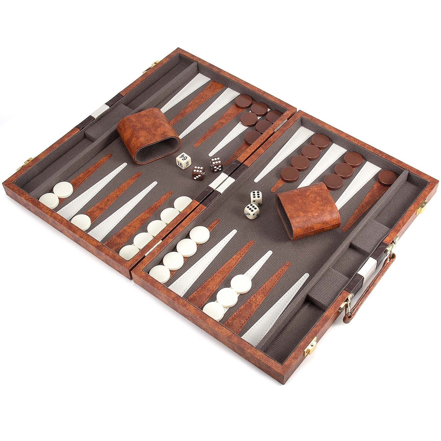 AMEROUS Backgn Set  15 Inches Classic Board Game with Leather Case  Folding Board  Gift Package  Portable Travel Strategy Backgn Game Set for mature-themeds  Kids (Medium  Brown)
