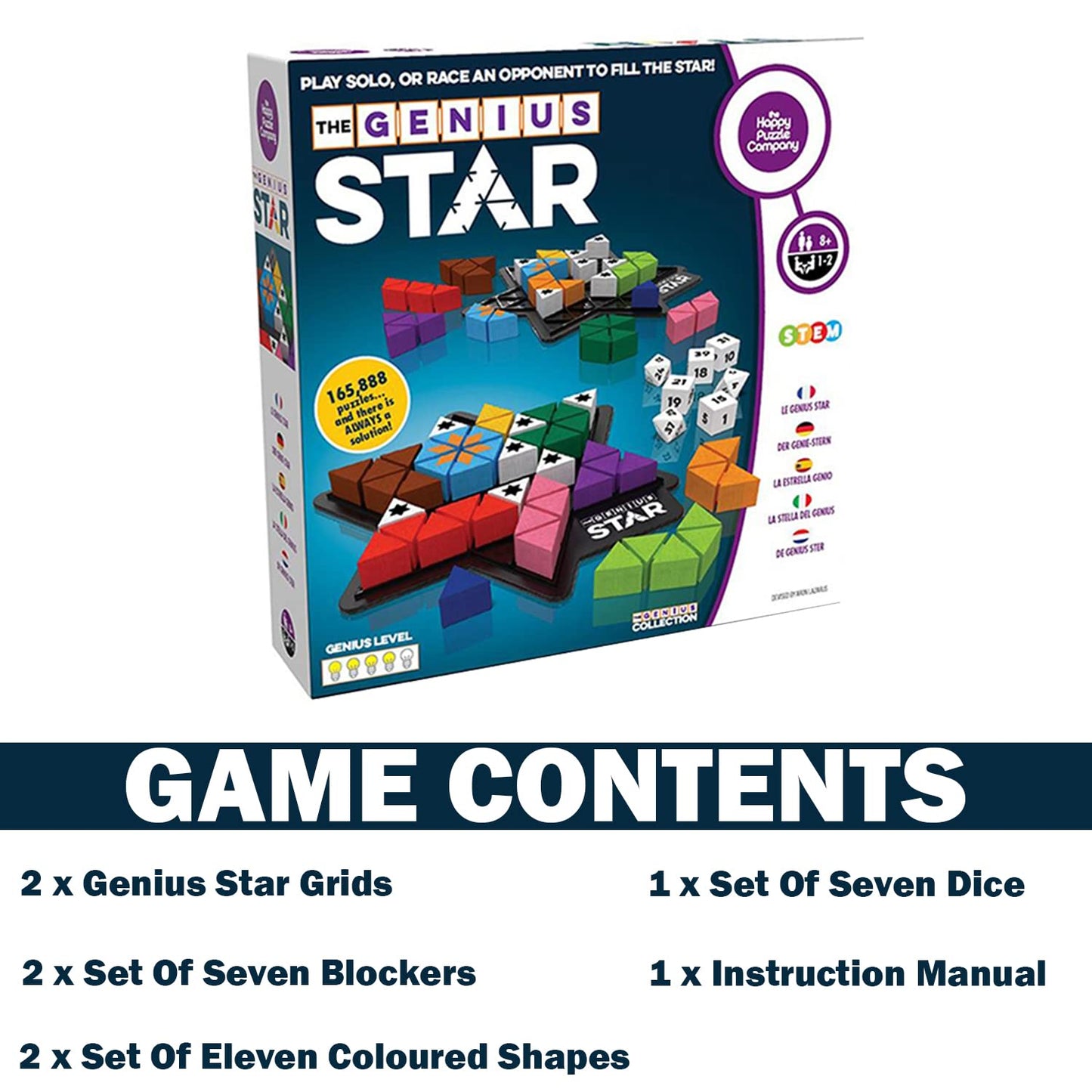 The Happy Puzzle Company Genius Star - Award-Winning Family Board Game, 165,888 Puzzles, Mixed Materials, Model SGHP 0 002US