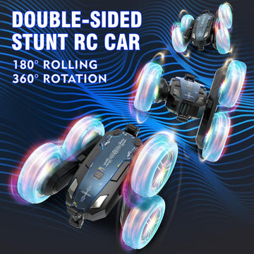 Paaxido Remote-Control-Car-Stunt-RC-Car, New Upgraded 2.4Ghz 4WD Double-Sided 360 Rotating RC Crawler with Headlights & Wheel Li