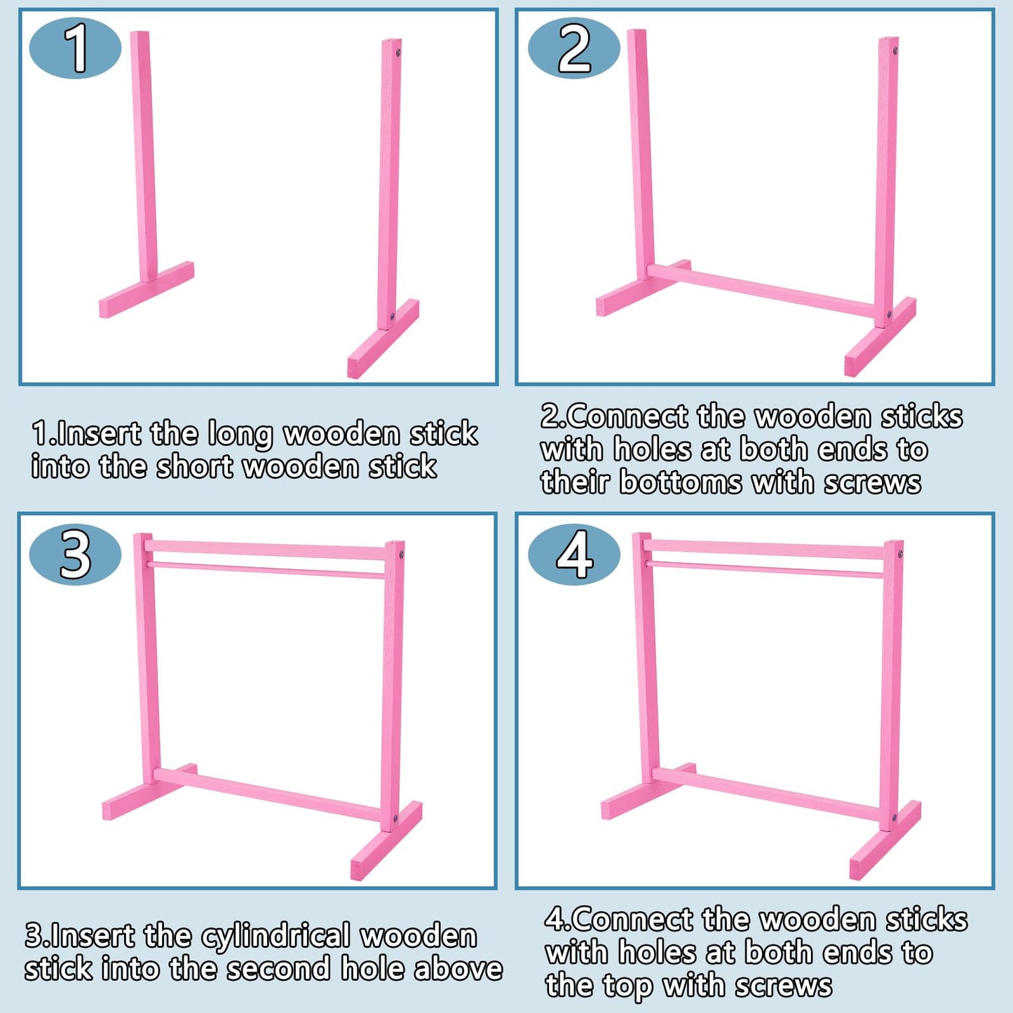 Civaner Doll Garment Rack With Wooden Clothes Hanger For 18 Inch Girl Doll Clothes Mini Hangers Wardrobe Furniture Accessories For Dollhouse Baby Shower Supplies(Pink)