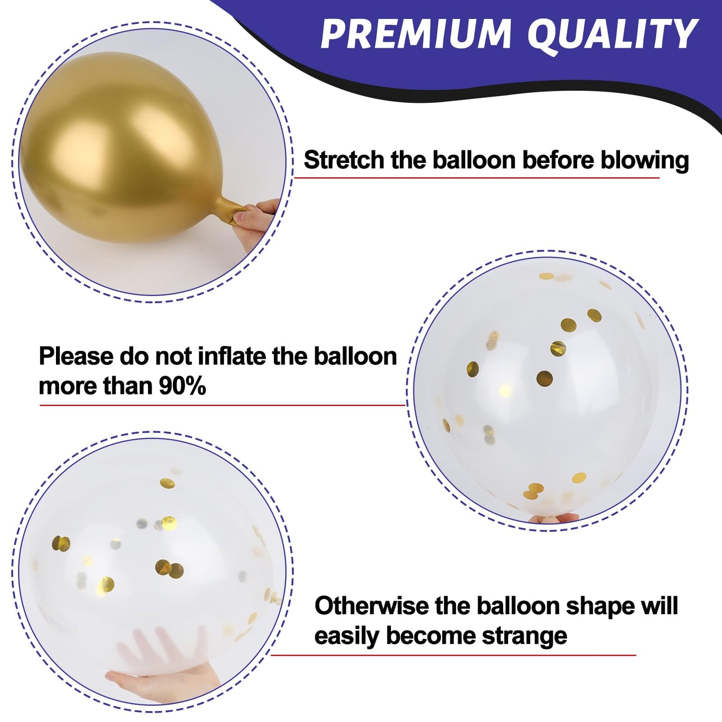 Lovestown 60Pcs Blue Gold Balloons, 12 Inches White Royal Blue Confetti Latex Balloons With Ribbon For Graduation Birthday Backdrop Wedding Baby Shower Engagement Party