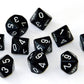 Chessex Dice Sets: Opaque Black with White - Ten Sided Die d10 Set (10)