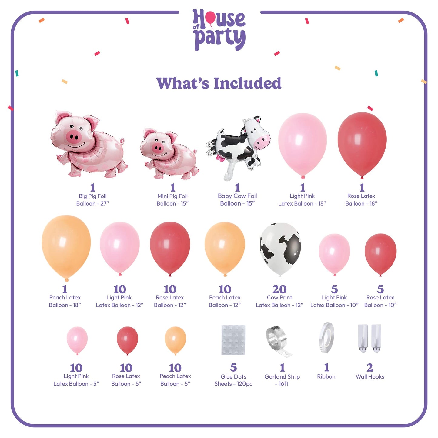 House Of Party Cow Balloon Arch - 110 Pcs Western Cow Print Pink Red Balloons For Girls Birthday Party, Cowboy Baby Farm Theme D
