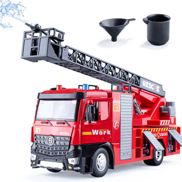 HAPYAD Fire Truck Toy Metal Cab, Fire Engine Truck with Lights and Siren Sounds, Working Water Pump and Ladder, Firetruck Toy fo