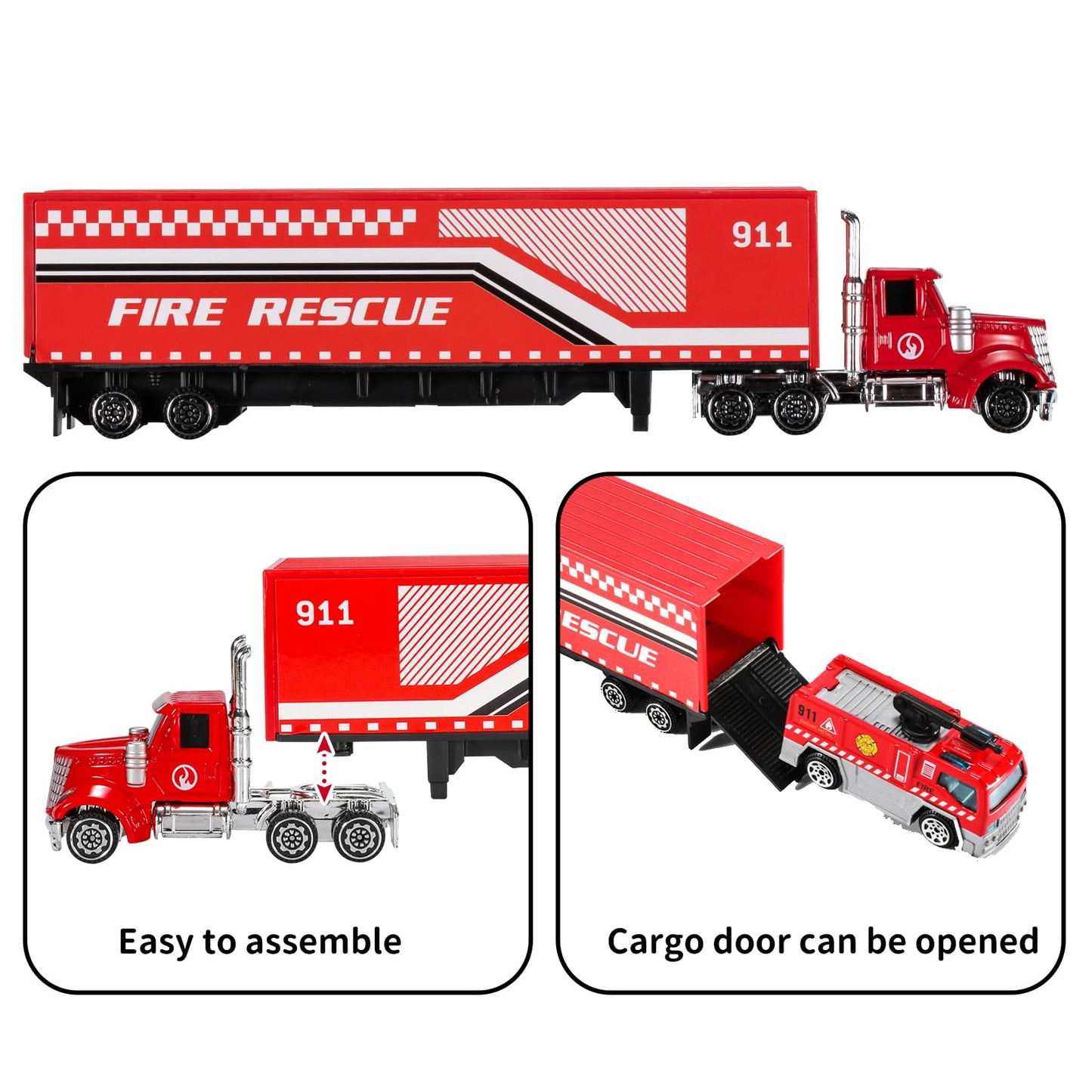 Temi Diecast Emergency Fire Rescue Vehicle Toy Set W/Play Mat, Truck Carrier,Ambulance, Alloy Metal Fighting Car For 3 4 5 6 Yea