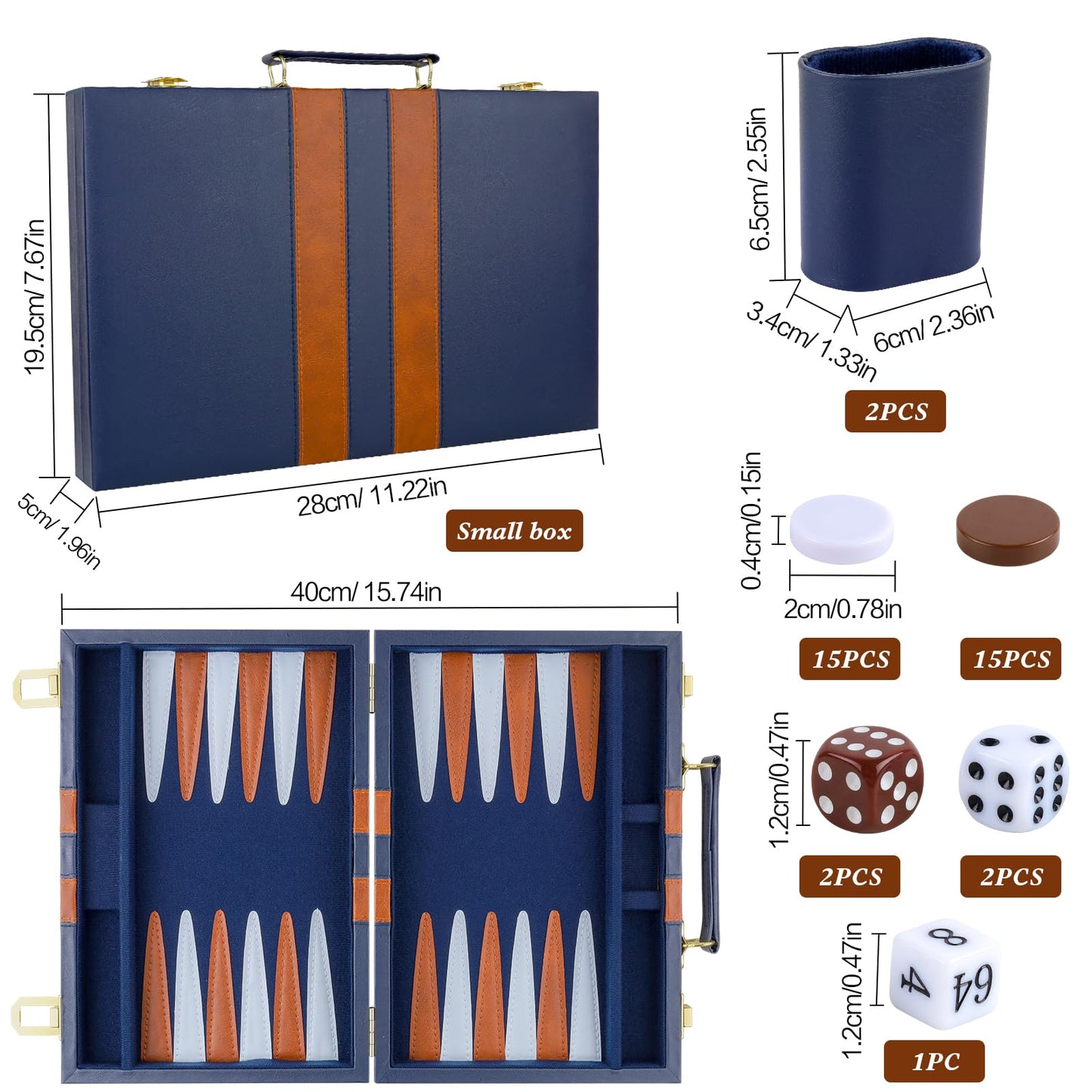 Reriver Backgammon Set 2 Players Classic Backgammon Sets For Adults Board Game With Pu Leather Case Portable And Travel Backgammon Set (Navy, 11Inch)