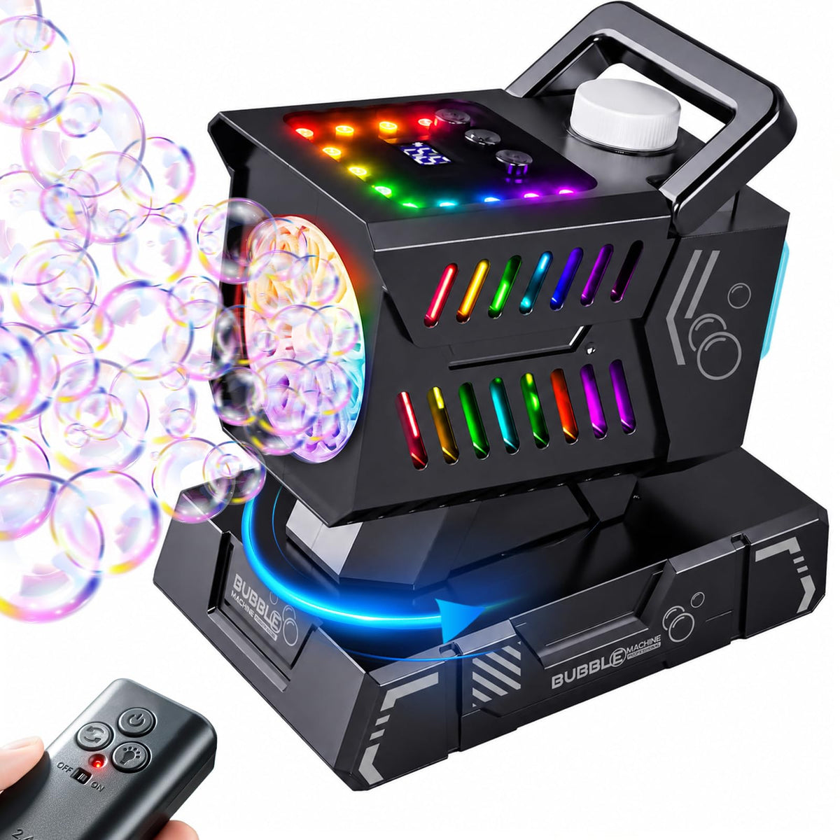 SHCKE Bubble Machine with Remote Control, Auto Rotation & 11 RGB Lights